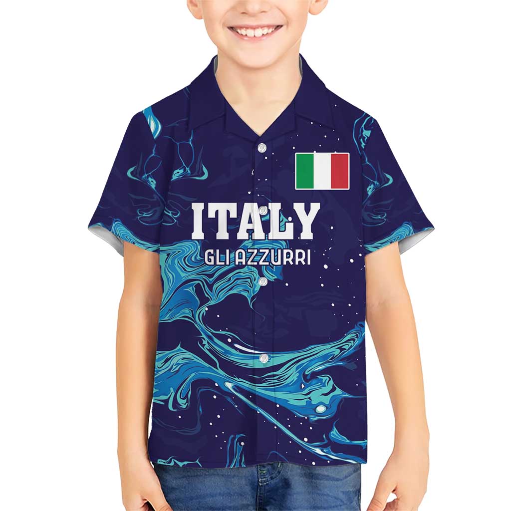 Custom Italy Rugby Family Matching Short Sleeve Bodycon Dress and Hawaiian Shirt Gli Azzurri Flame Pattern - Wonder Print Shop
