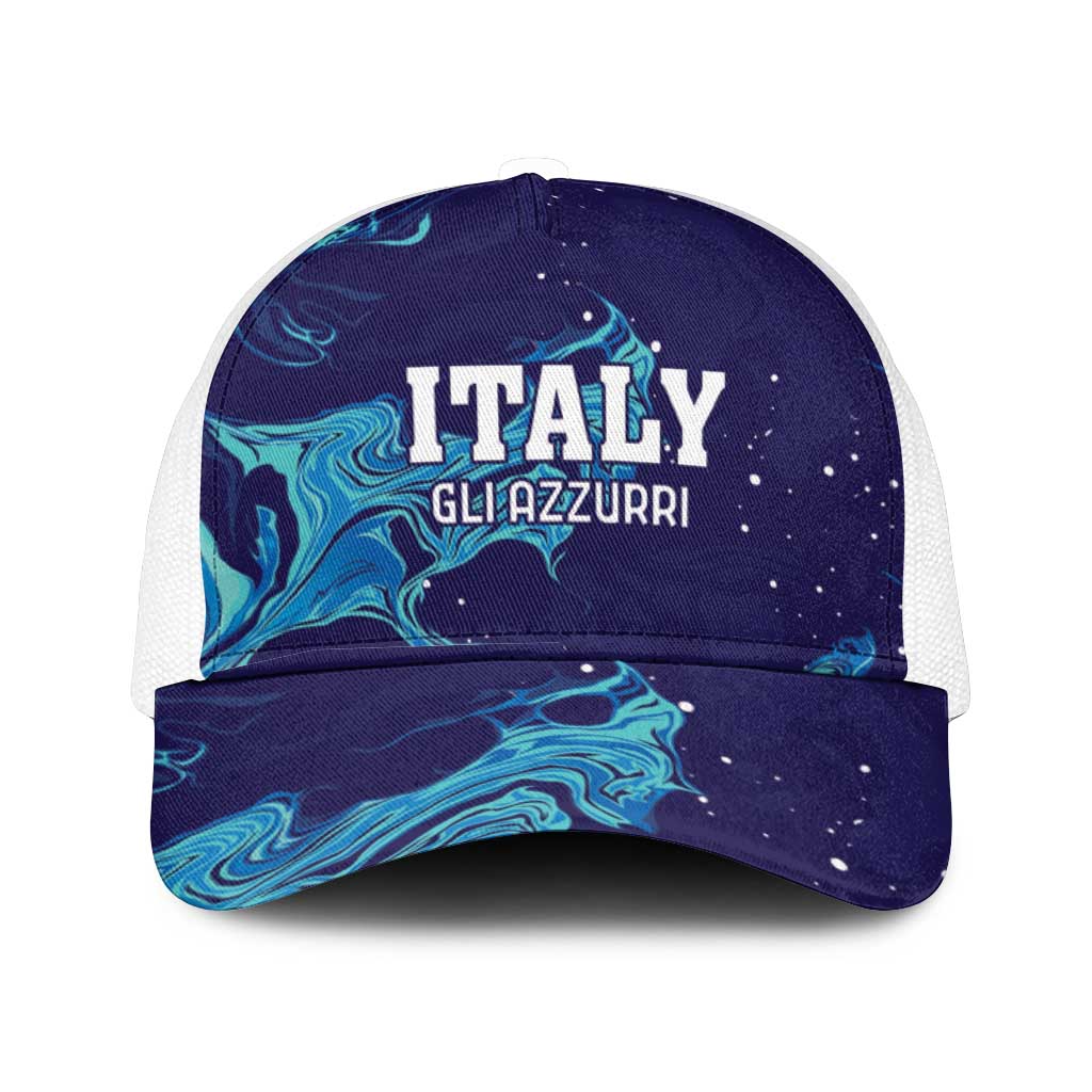 Custom Italy Rugby Mesh Trucker Cap Gli Azzurri Flame Pattern - Wonder Print Shop