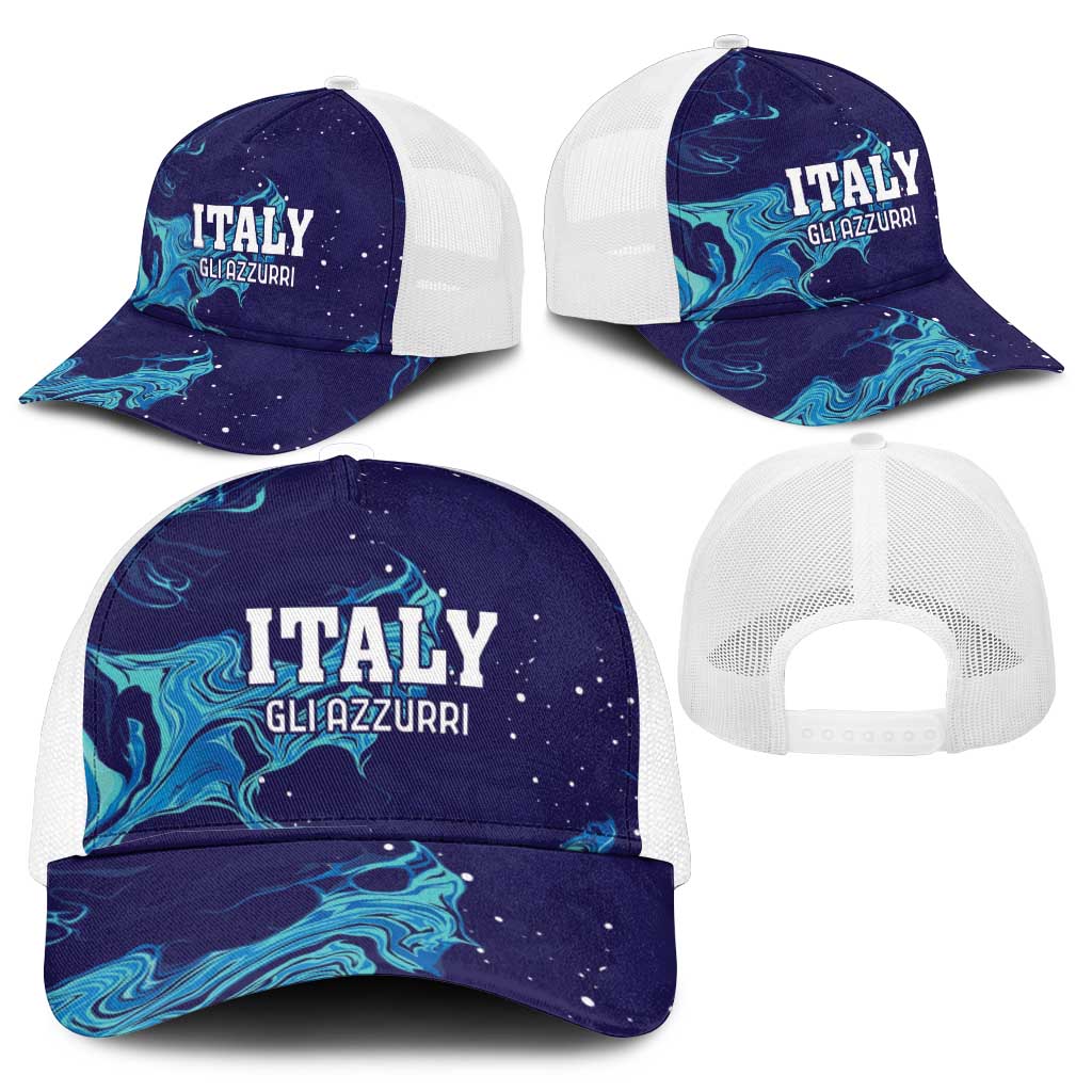 Custom Italy Rugby Mesh Trucker Cap Gli Azzurri Flame Pattern - Wonder Print Shop