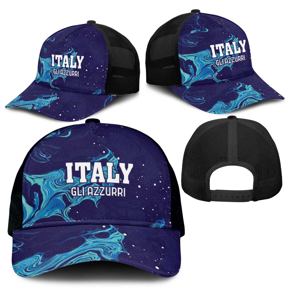 Custom Italy Rugby Mesh Trucker Cap Gli Azzurri Flame Pattern - Wonder Print Shop