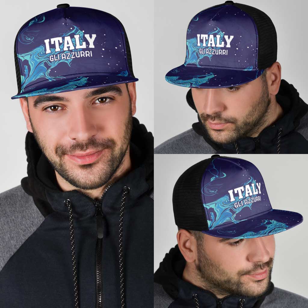 Custom Italy Rugby Mesh Trucker Cap Gli Azzurri Flame Pattern - Wonder Print Shop