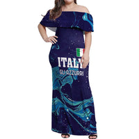 Custom Italy Rugby Off Shoulder Maxi Dress Gli Azzurri Flame Pattern - Wonder Print Shop
