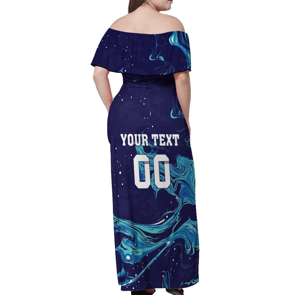 Custom Italy Rugby Off Shoulder Maxi Dress Gli Azzurri Flame Pattern - Wonder Print Shop