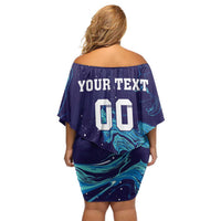 Custom Italy Rugby Off Shoulder Short Dress Gli Azzurri Flame Pattern - Wonder Print Shop