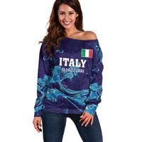 Custom Italy Rugby Off Shoulder Sweater Gli Azzurri Flame Pattern - Wonder Print Shop