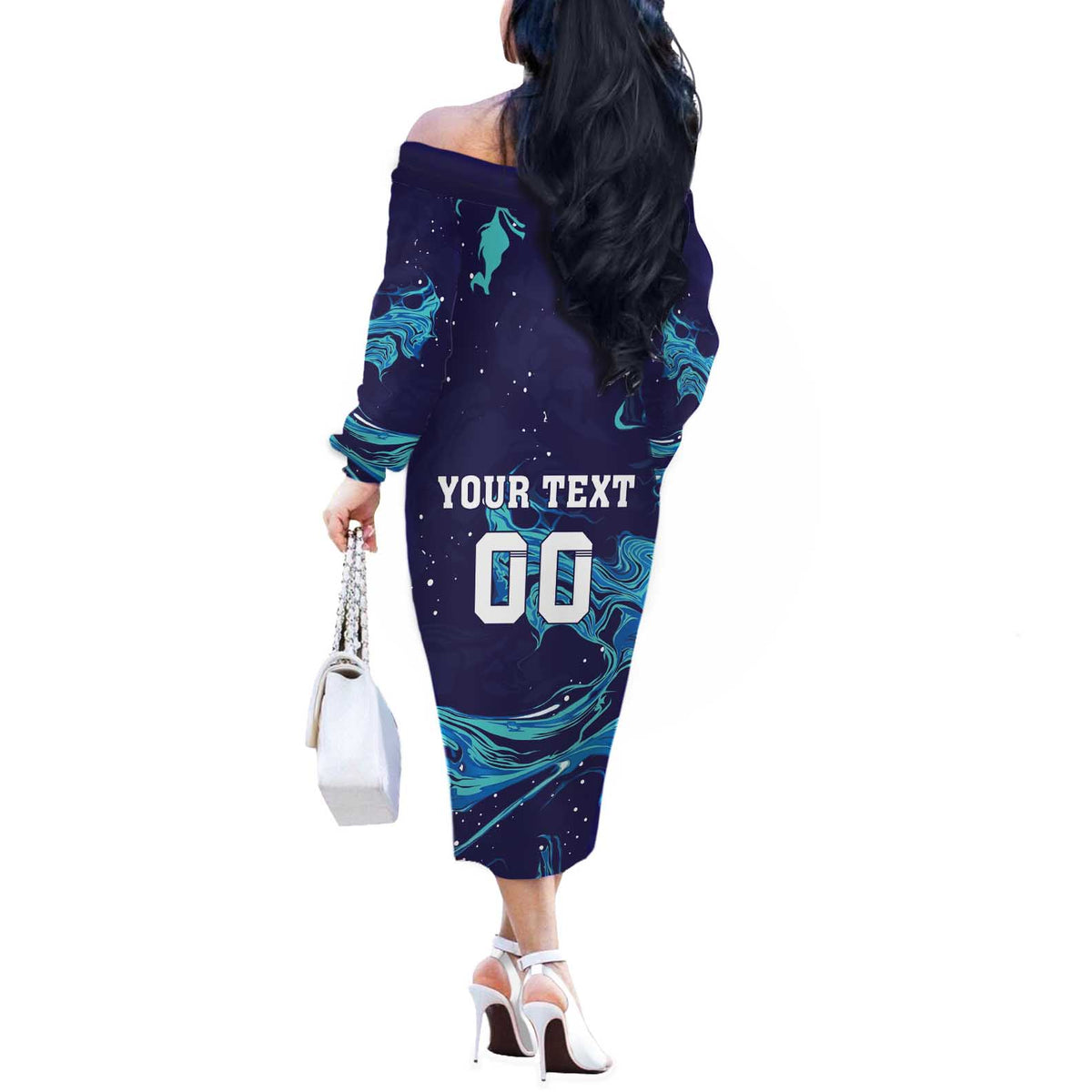 Custom Italy Rugby Off The Shoulder Long Sleeve Dress Gli Azzurri Flame Pattern - Wonder Print Shop