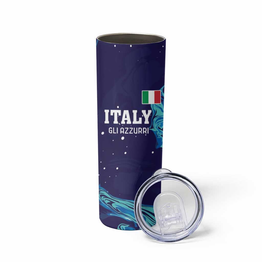 Custom Italy Rugby Skinny Tumbler Gli Azzurri Flame Pattern - Wonder Print Shop