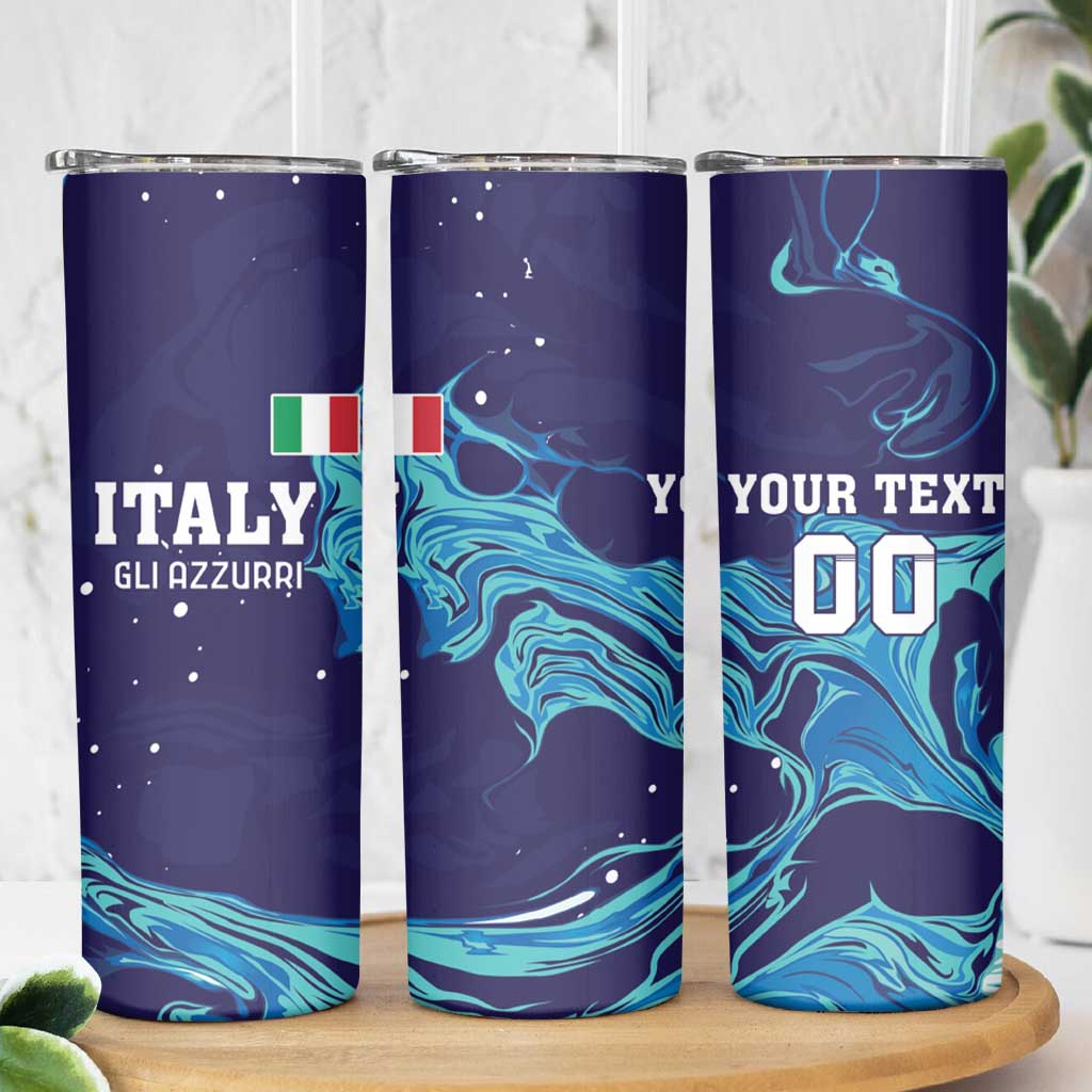 Custom Italy Rugby Skinny Tumbler Gli Azzurri Flame Pattern - Wonder Print Shop