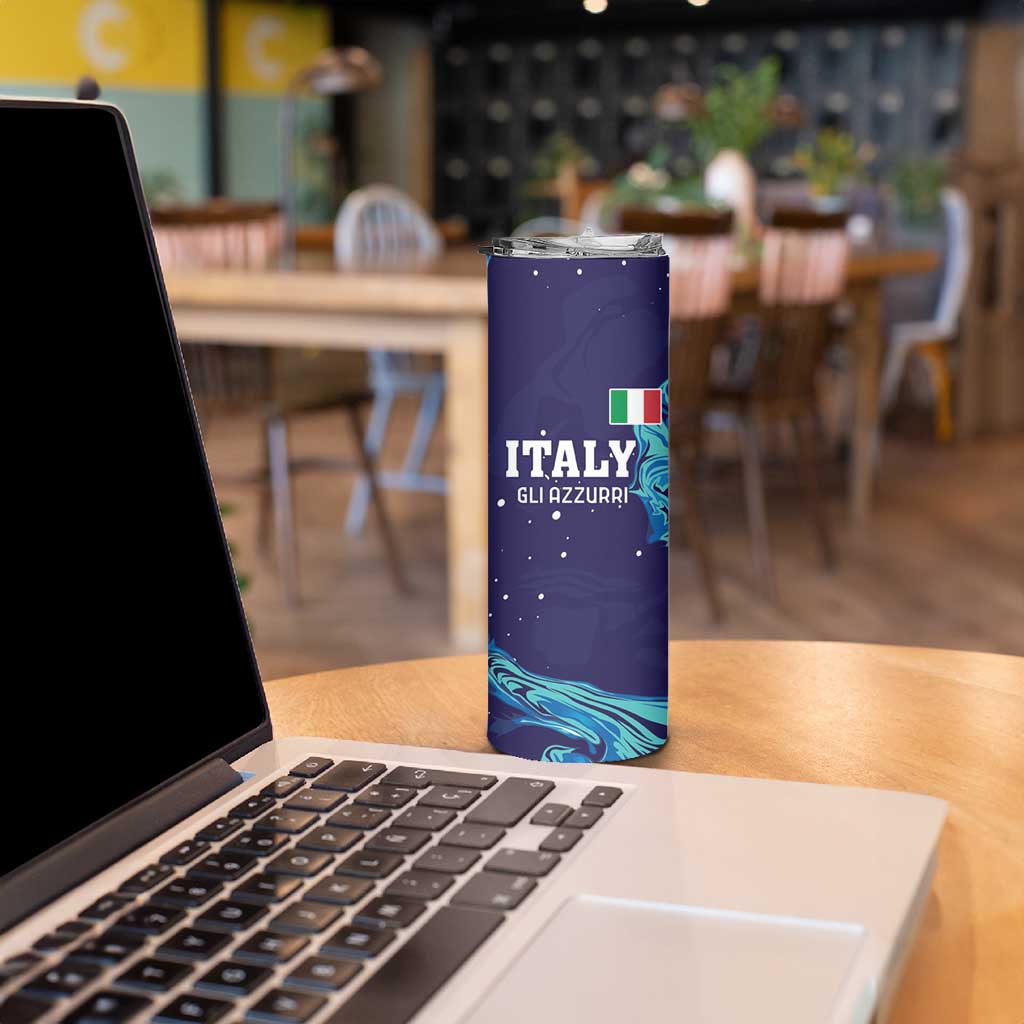 Custom Italy Rugby Skinny Tumbler Gli Azzurri Flame Pattern - Wonder Print Shop