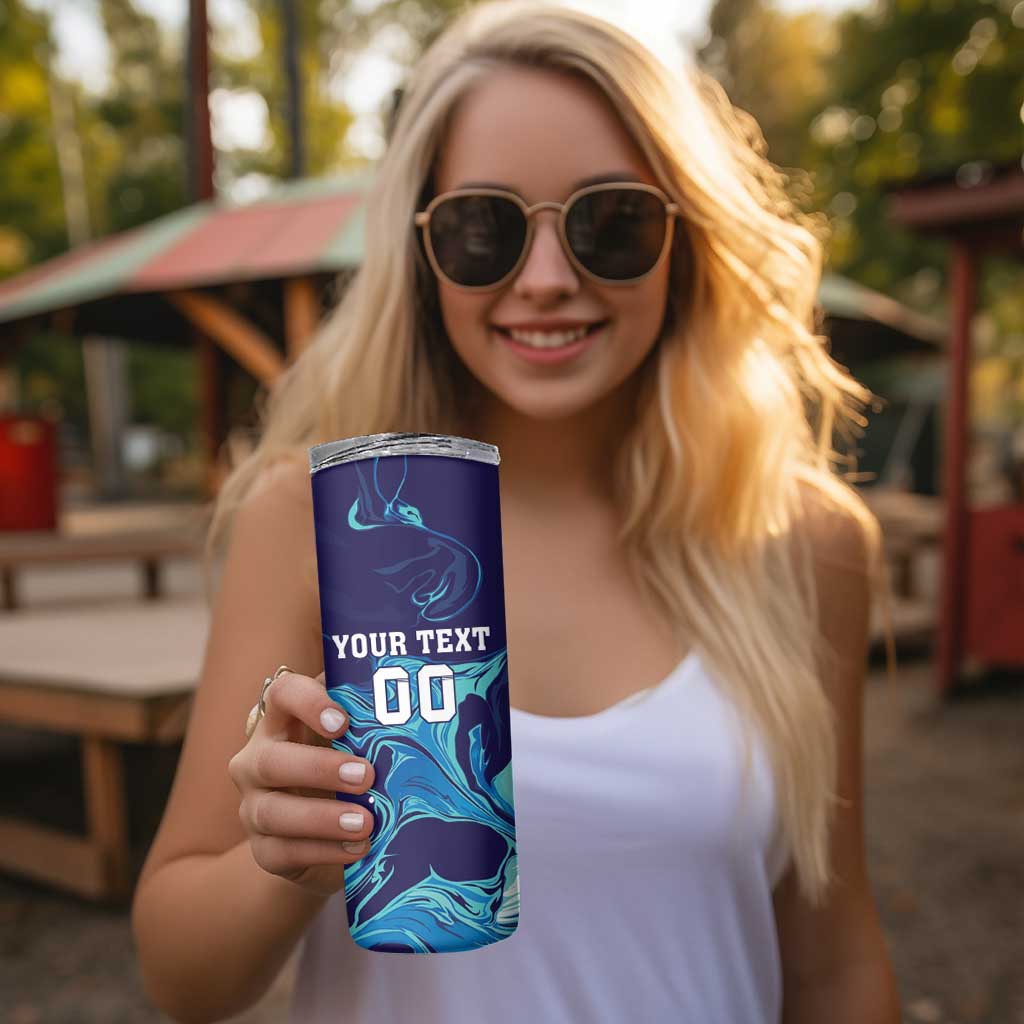 Custom Italy Rugby Skinny Tumbler Gli Azzurri Flame Pattern - Wonder Print Shop