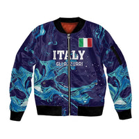 Custom Italy Rugby Sleeve Zip Bomber Jacket Gli Azzurri Flame Pattern - Wonder Print Shop