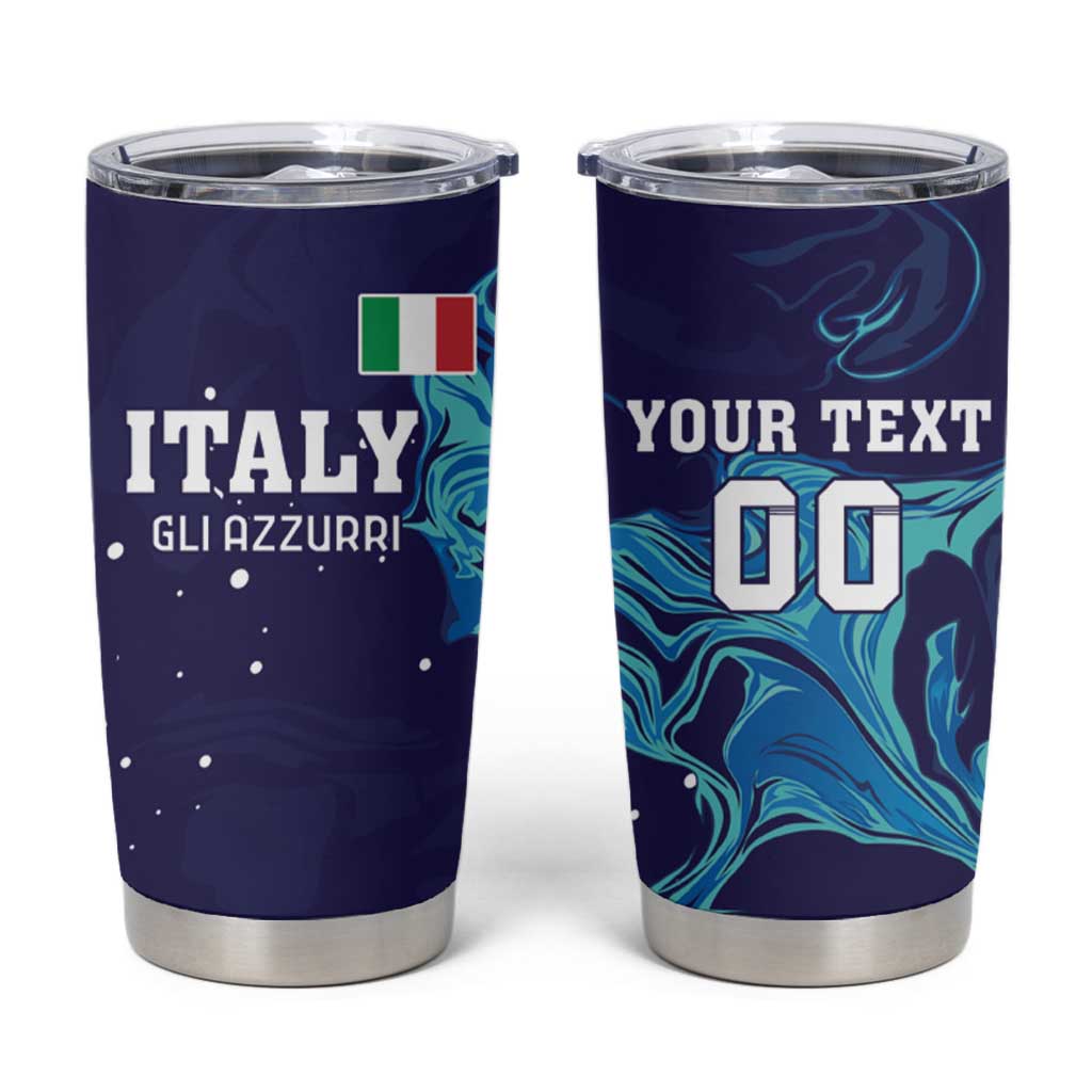 Custom Italy Rugby Tumbler Cup Gli Azzurri Flame Pattern - Wonder Print Shop