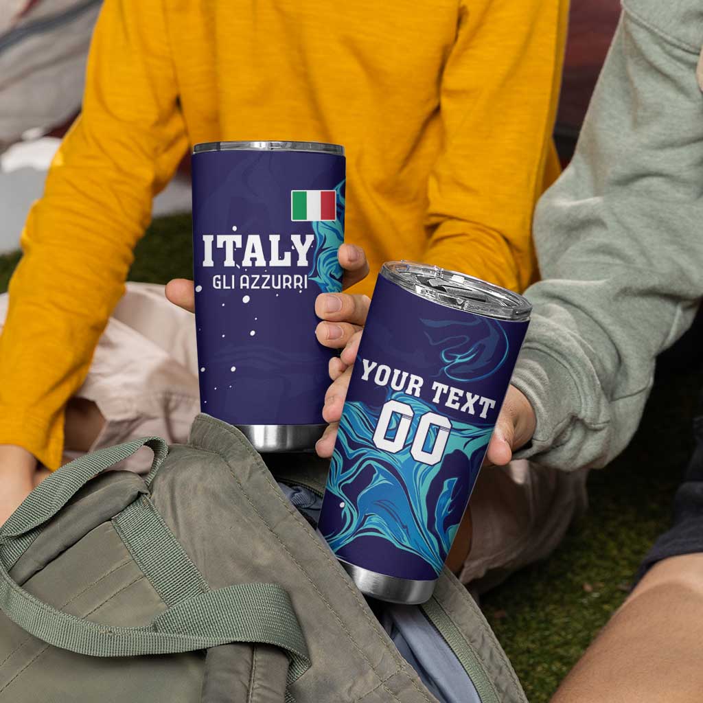 Custom Italy Rugby Tumbler Cup Gli Azzurri Flame Pattern - Wonder Print Shop