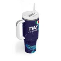 Custom Italy Rugby Tumbler With Handle Gli Azzurri Flame Pattern - Wonder Print Shop