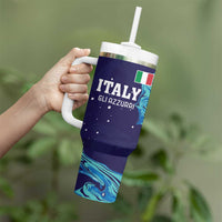 Custom Italy Rugby Tumbler With Handle Gli Azzurri Flame Pattern - Wonder Print Shop