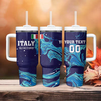 Custom Italy Rugby Tumbler With Handle Gli Azzurri Flame Pattern - Wonder Print Shop
