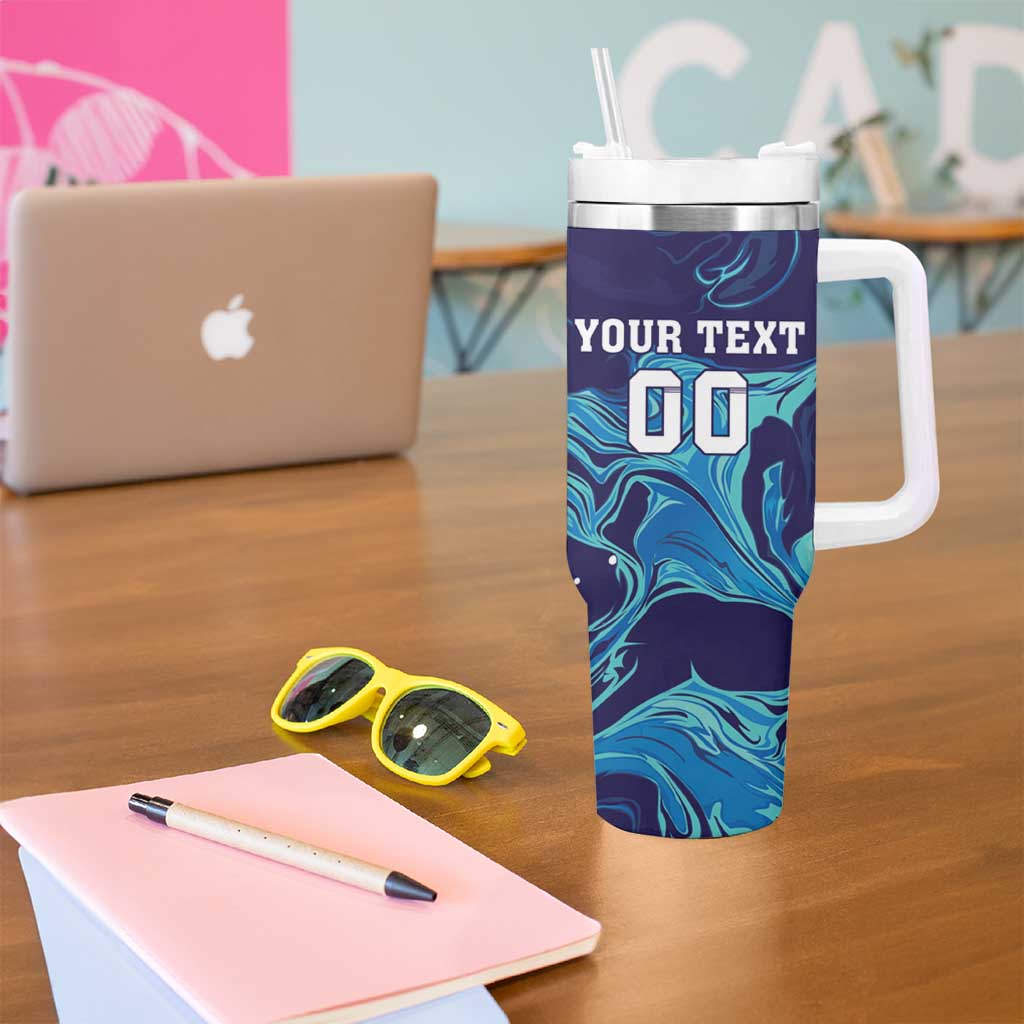 Custom Italy Rugby Tumbler With Handle Gli Azzurri Flame Pattern - Wonder Print Shop