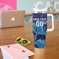 Custom Italy Rugby Tumbler With Handle Gli Azzurri Flame Pattern - Wonder Print Shop