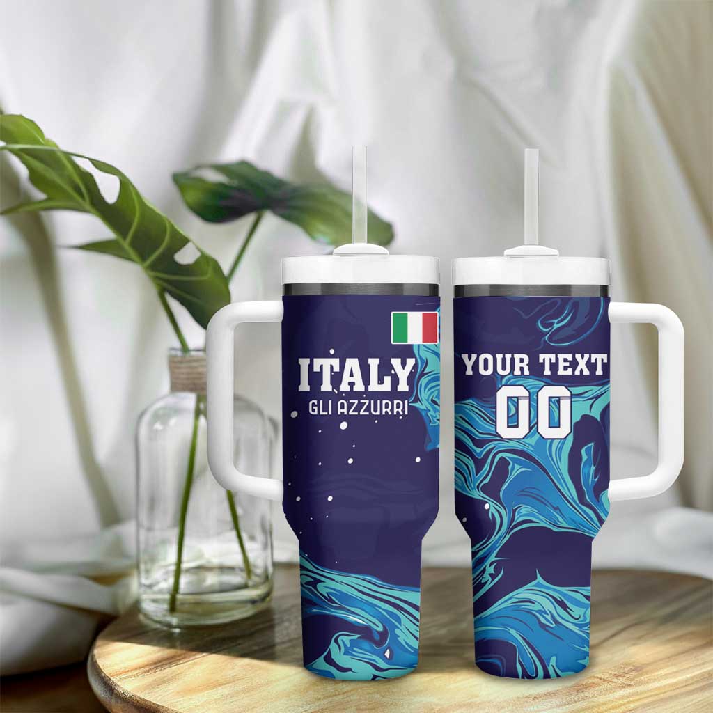 Custom Italy Rugby Tumbler With Handle Gli Azzurri Flame Pattern - Wonder Print Shop
