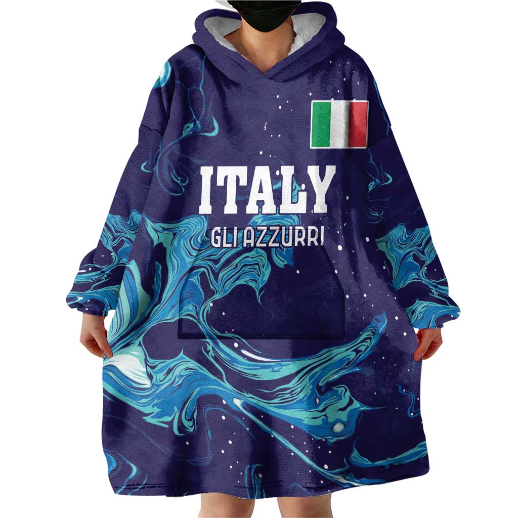 Custom Italy Rugby Wearable Blanket Hoodie Gli Azzurri Flame Pattern - Wonder Print Shop