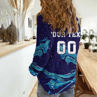 Custom Italy Rugby Women Casual Shirt Gli Azzurri Flame Pattern - Wonder Print Shop