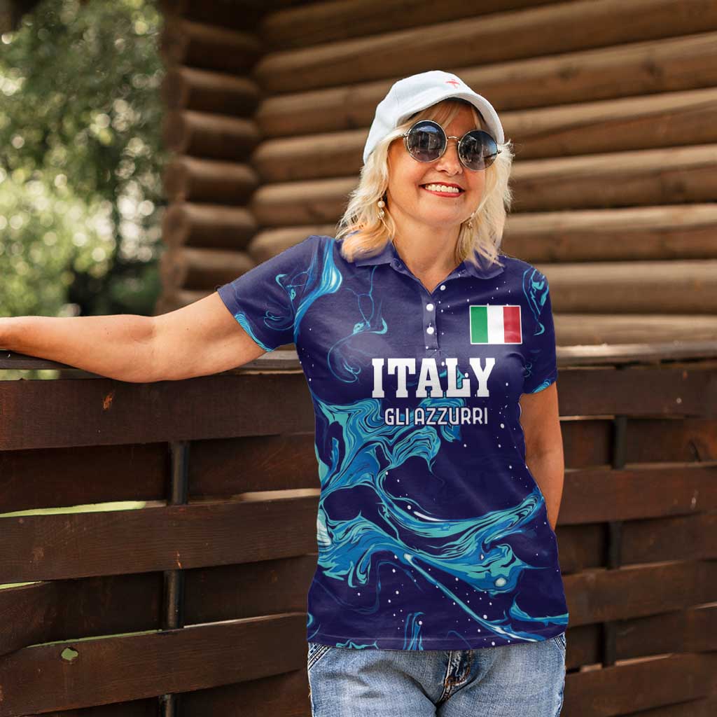 Custom Italy Rugby Women Polo Shirt Gli Azzurri Flame Pattern - Wonder Print Shop