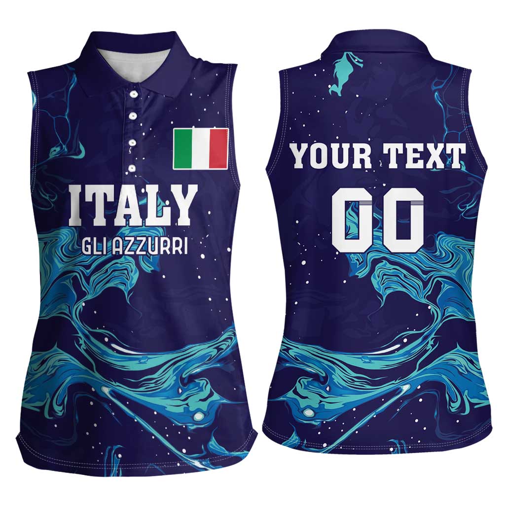 Custom Italy Rugby Women Sleeveless Polo Shirt Gli Azzurri Flame Pattern - Wonder Print Shop