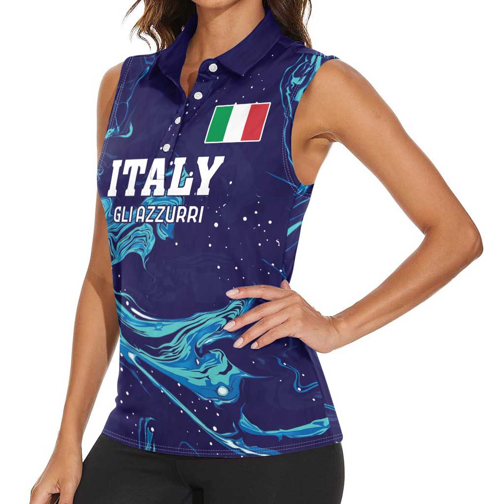 Custom Italy Rugby Women Sleeveless Polo Shirt Gli Azzurri Flame Pattern - Wonder Print Shop