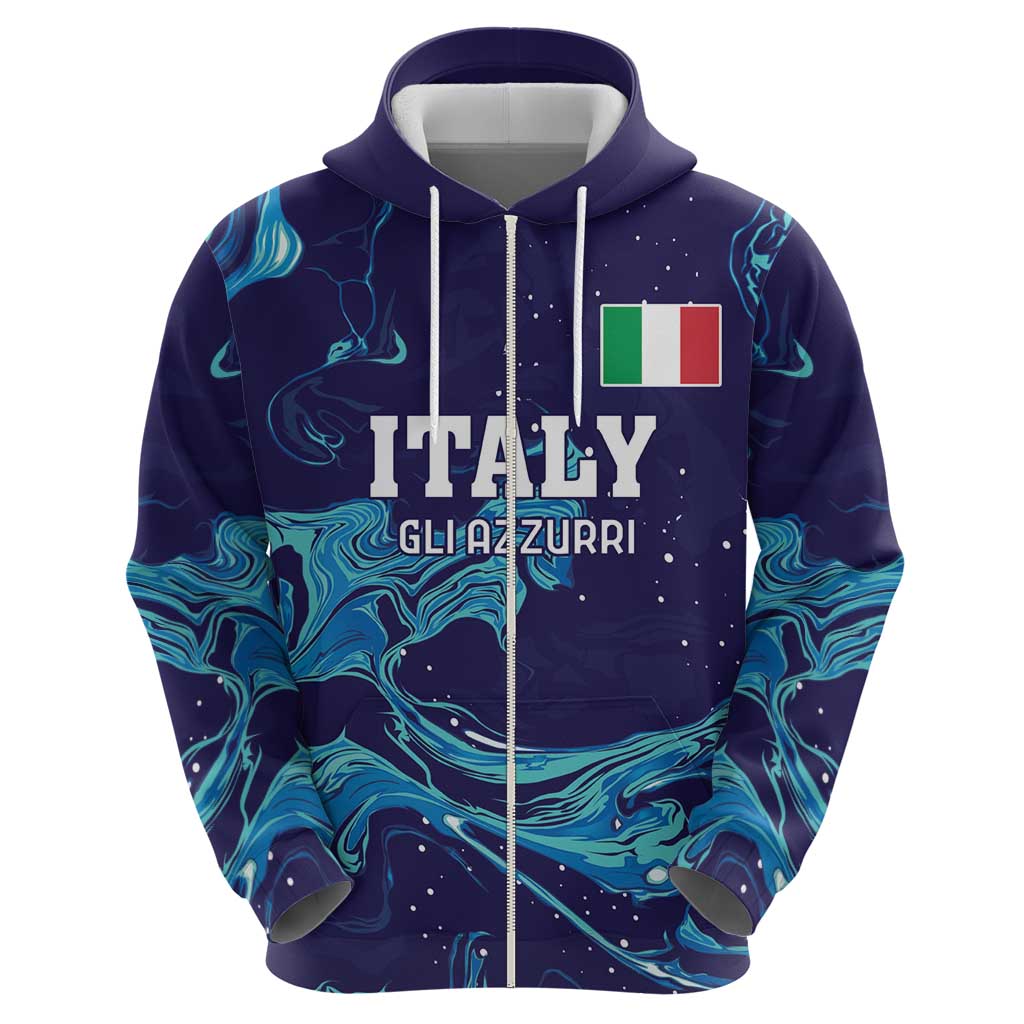 Custom Italy Rugby Zip Hoodie Gli Azzurri Flame Pattern - Wonder Print Shop
