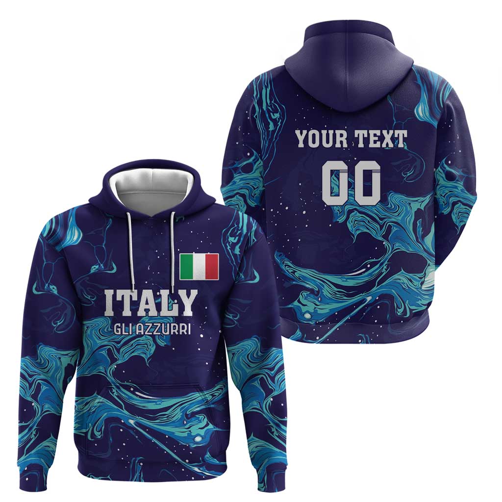 Custom Italy Rugby Zip Hoodie Gli Azzurri Flame Pattern - Wonder Print Shop