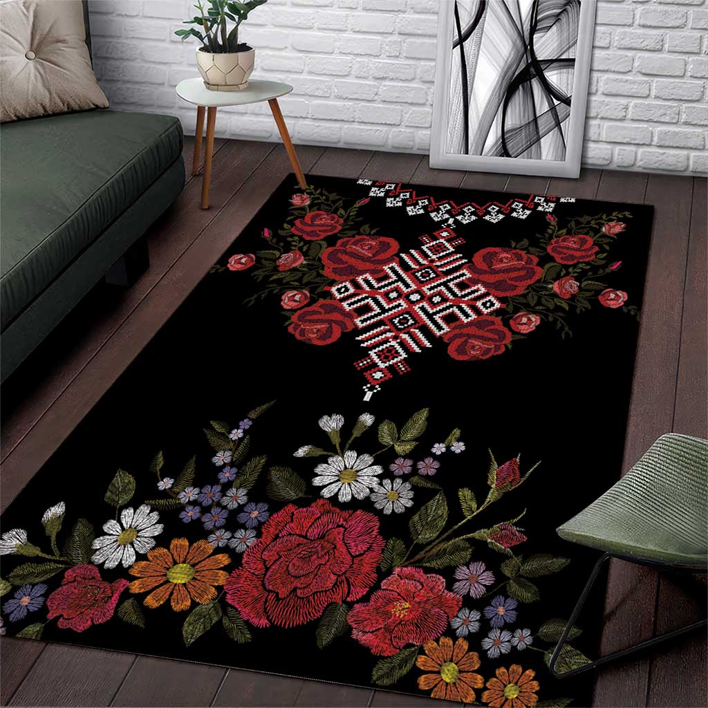 Czech Republic Traditional Costume Area Rug Embroidery Floral Pattern With Red Rose