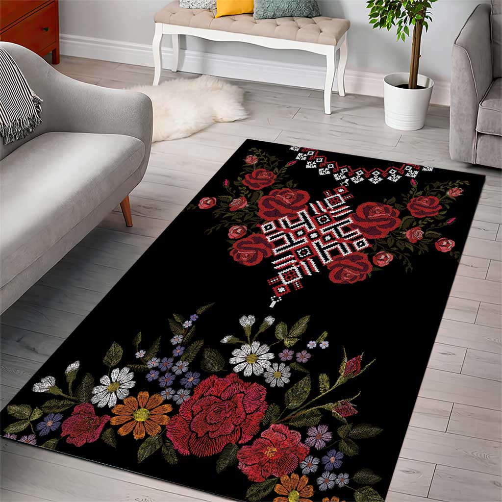 Czech Republic Traditional Costume Area Rug Embroidery Floral Pattern With Red Rose