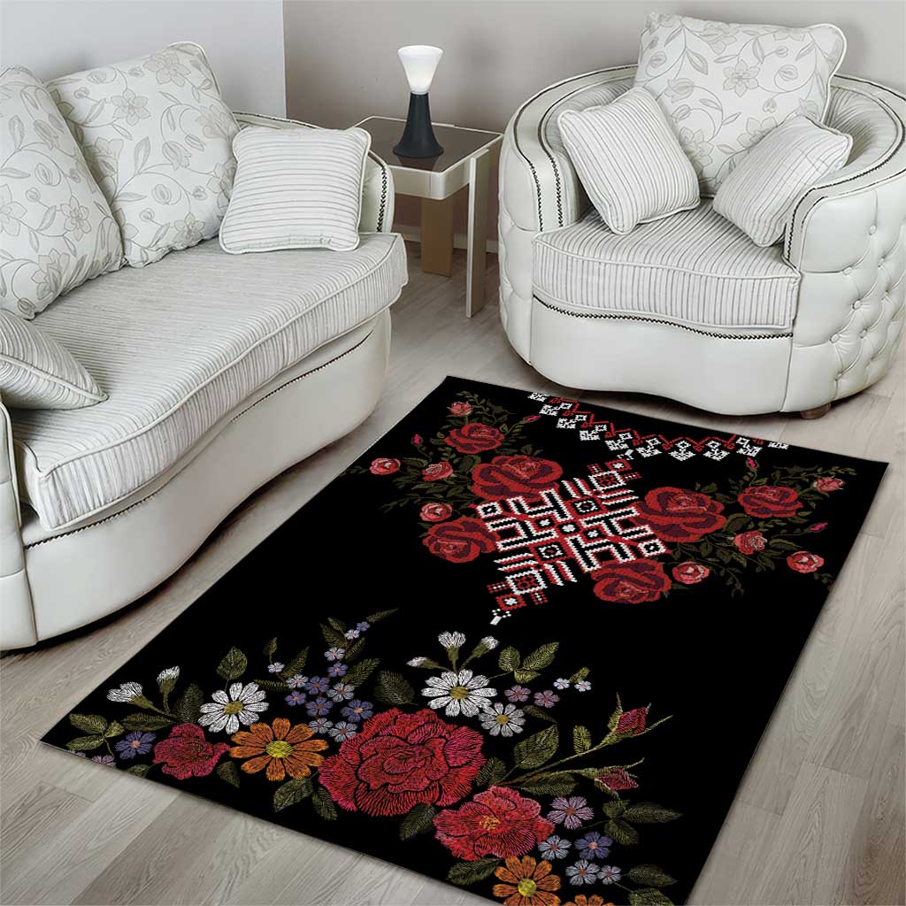 Czech Republic Traditional Costume Area Rug Embroidery Floral Pattern With Red Rose
