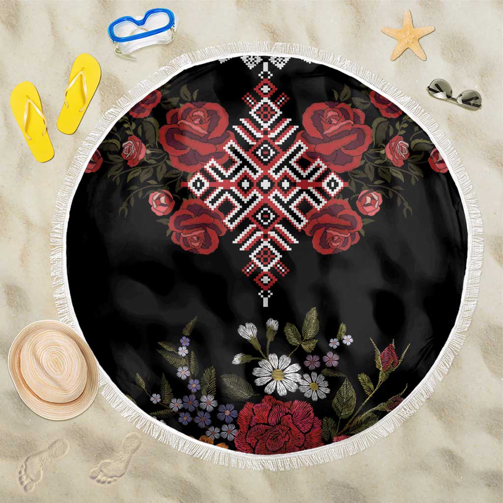 Czech Republic Traditional Costume Beach Blanket Embroidery Floral Pattern With Red Rose