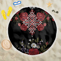 Czech Republic Traditional Costume Beach Blanket Embroidery Floral Pattern With Red Rose