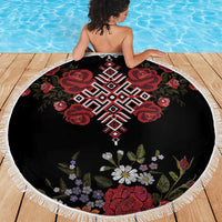 Czech Republic Traditional Costume Beach Blanket Embroidery Floral Pattern With Red Rose