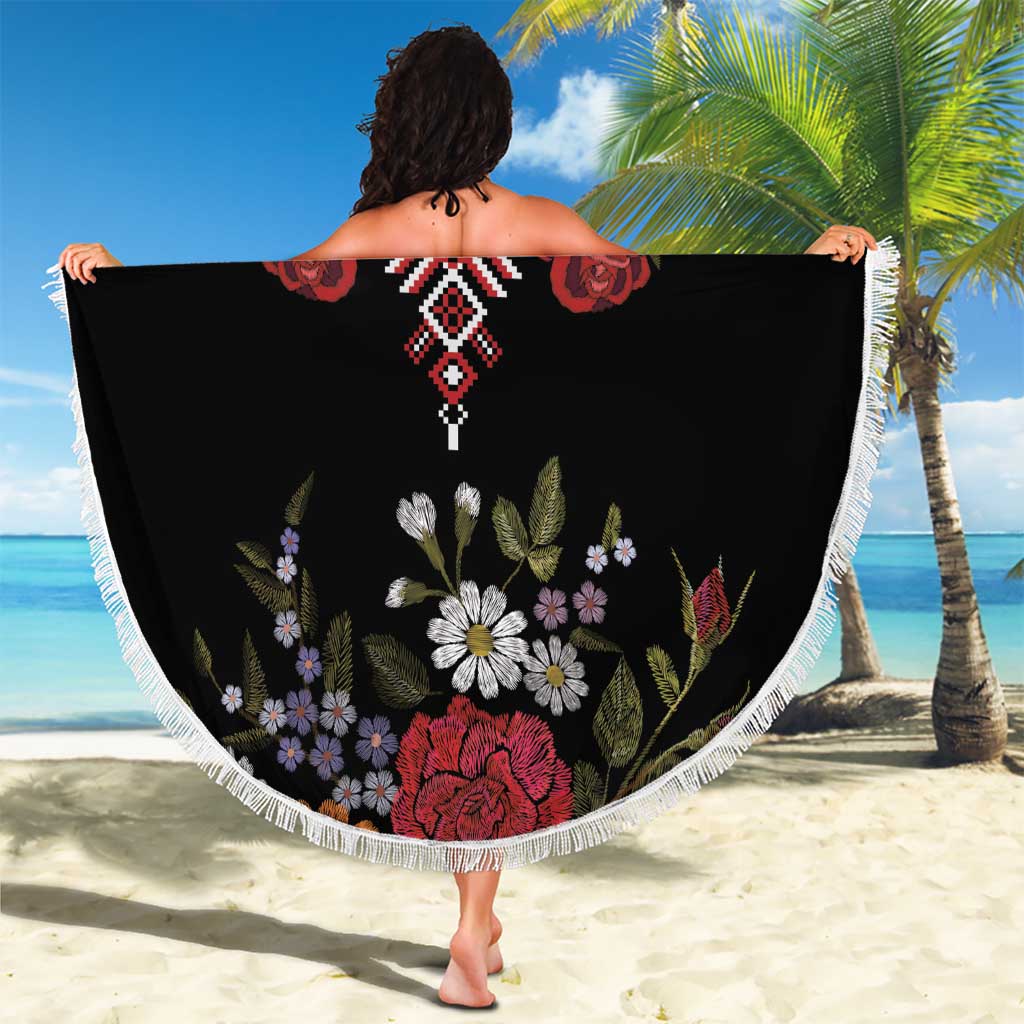 Czech Republic Traditional Costume Beach Blanket Embroidery Floral Pattern With Red Rose