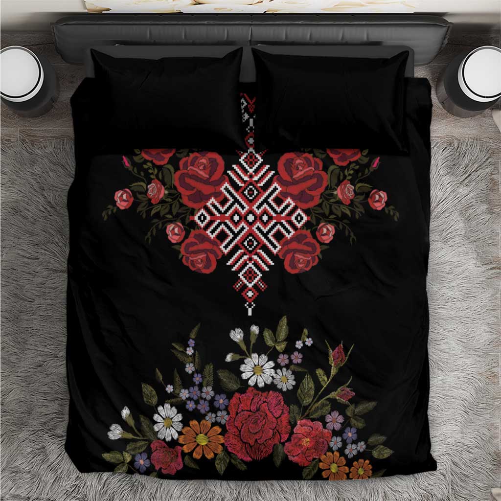 Czech Republic Traditional Costume Bedding Set Embroidery Floral Pattern With Red Rose