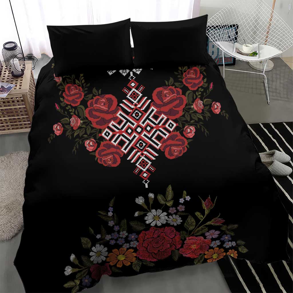 Czech Republic Traditional Costume Bedding Set Embroidery Floral Pattern With Red Rose