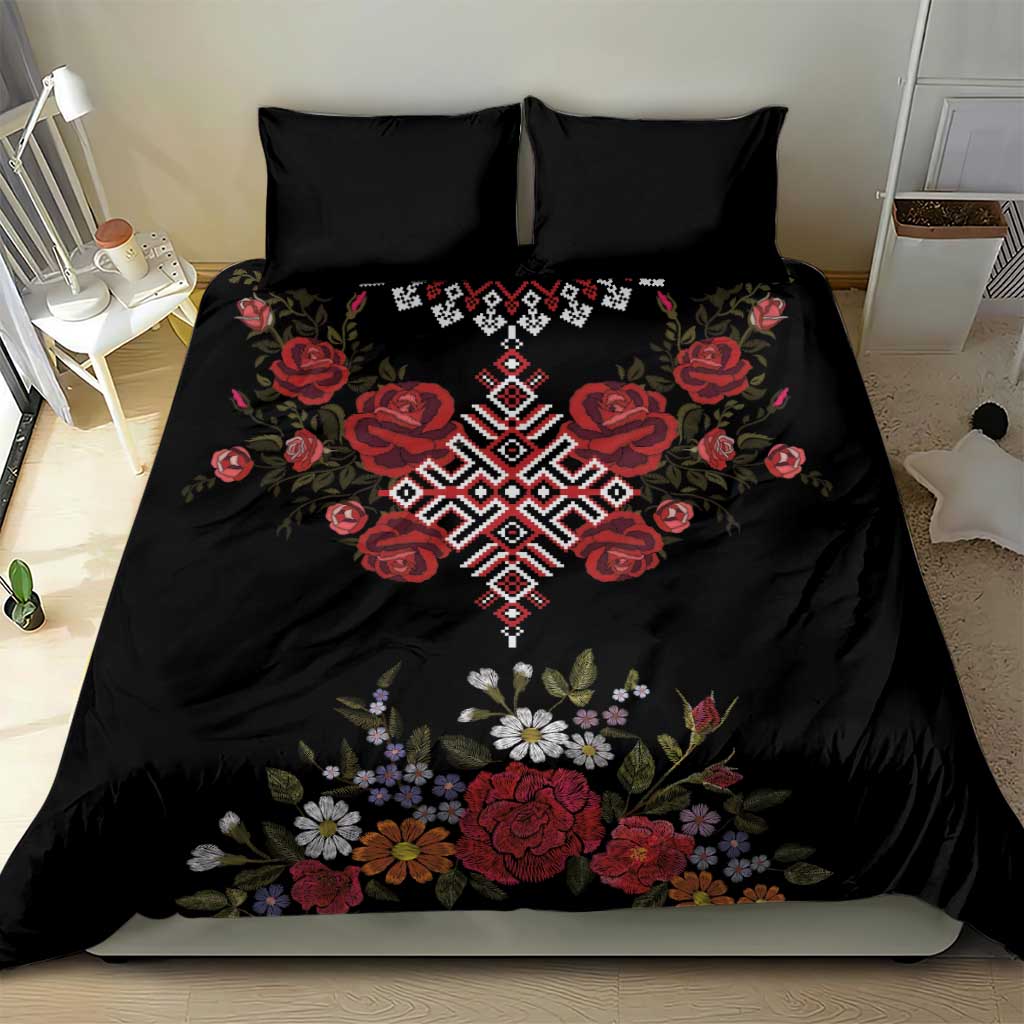 Czech Republic Traditional Costume Bedding Set Embroidery Floral Pattern With Red Rose