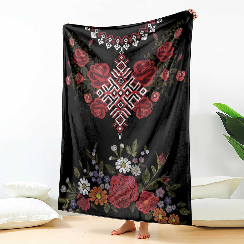 Czech Republic Traditional Costume Blanket Embroidery Floral Pattern With Red Rose