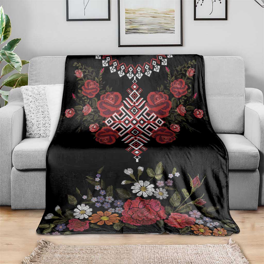 Czech Republic Traditional Costume Blanket Embroidery Floral Pattern With Red Rose