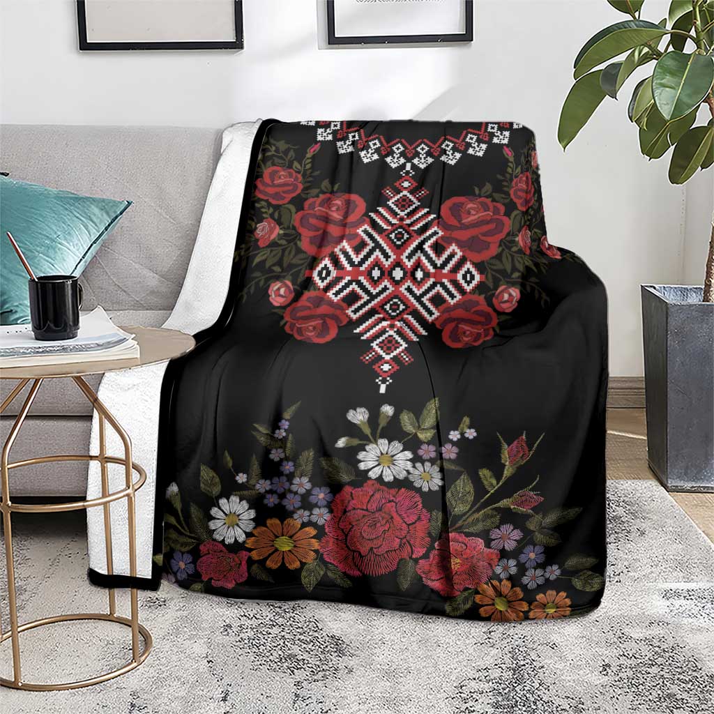 Czech Republic Traditional Costume Blanket Embroidery Floral Pattern With Red Rose