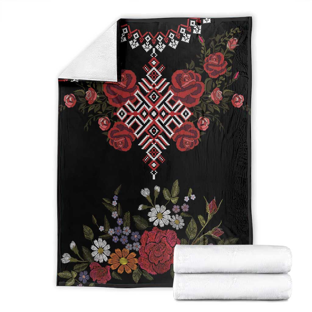 Czech Republic Traditional Costume Blanket Embroidery Floral Pattern With Red Rose