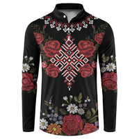 Czech Republic Traditional Costume Button Sweatshirt Embroidery Floral Pattern With Red Rose
