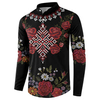 Czech Republic Traditional Costume Button Sweatshirt Embroidery Floral Pattern With Red Rose