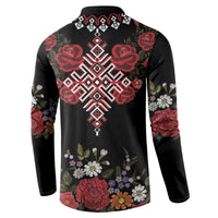 Czech Republic Traditional Costume Button Sweatshirt Embroidery Floral Pattern With Red Rose