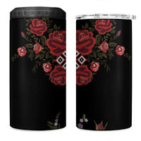 Czech Republic Traditional Costume 4 in 1 Can Cooler Tumbler Embroidery Floral Pattern With Red Rose