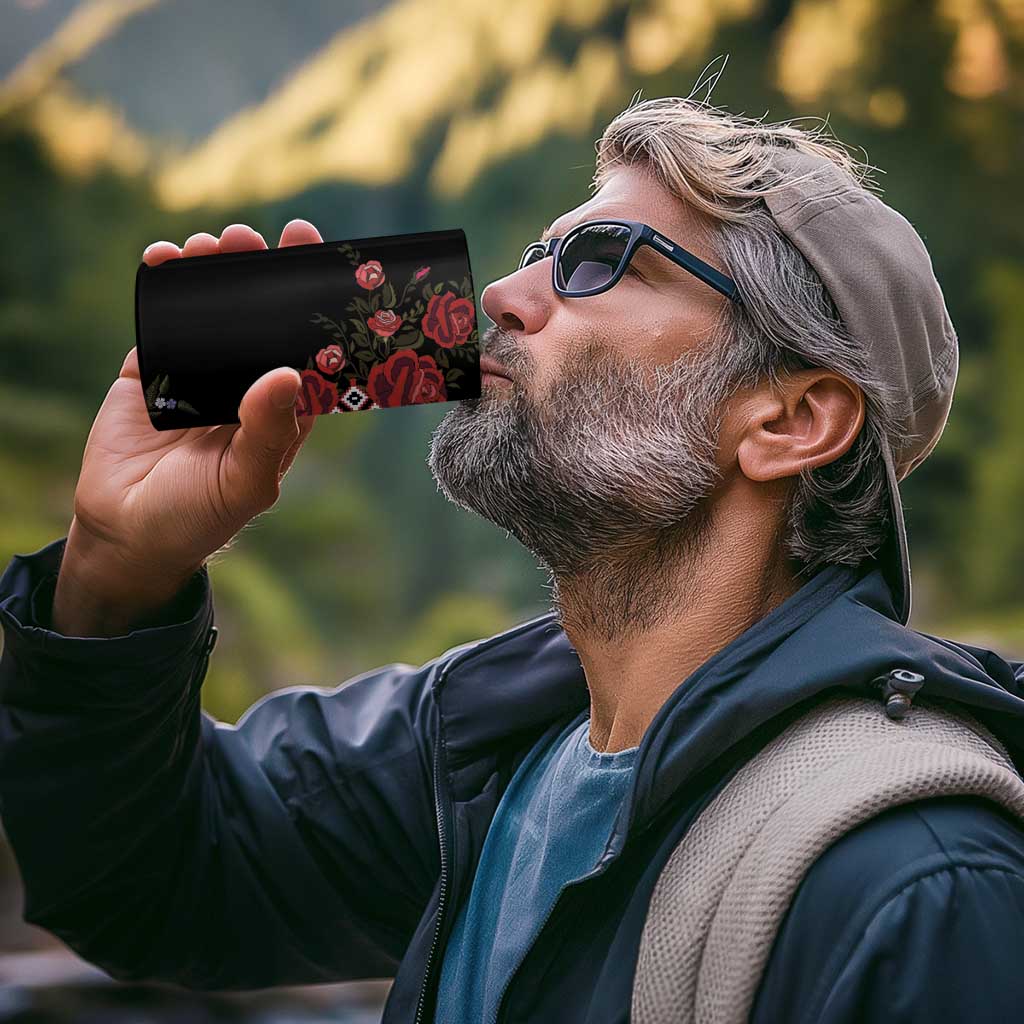 Czech Republic Traditional Costume 4 in 1 Can Cooler Tumbler Embroidery Floral Pattern With Red Rose