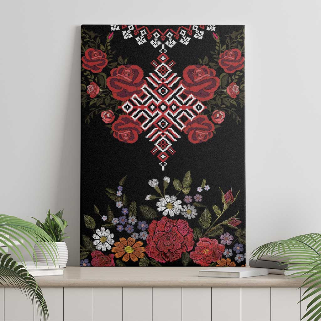 Czech Republic Traditional Costume Canvas Wall Art Embroidery Floral Pattern With Red Rose